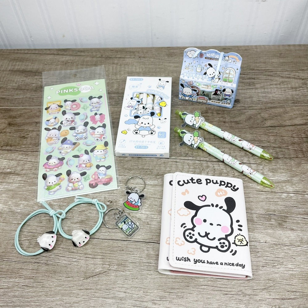 Pochacco Sanrio Stationery Set Wallet Pens Stickers Washi Tape Keychain Bundle